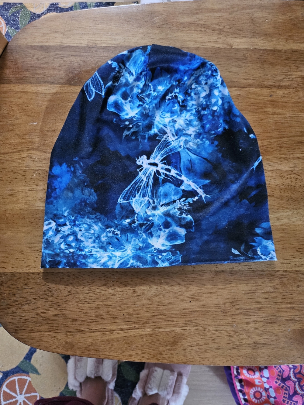 Blue Floral Dragonfly Beanie